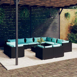 vidaXL 11-delige Loungeset met kussens poly rattan zwart
