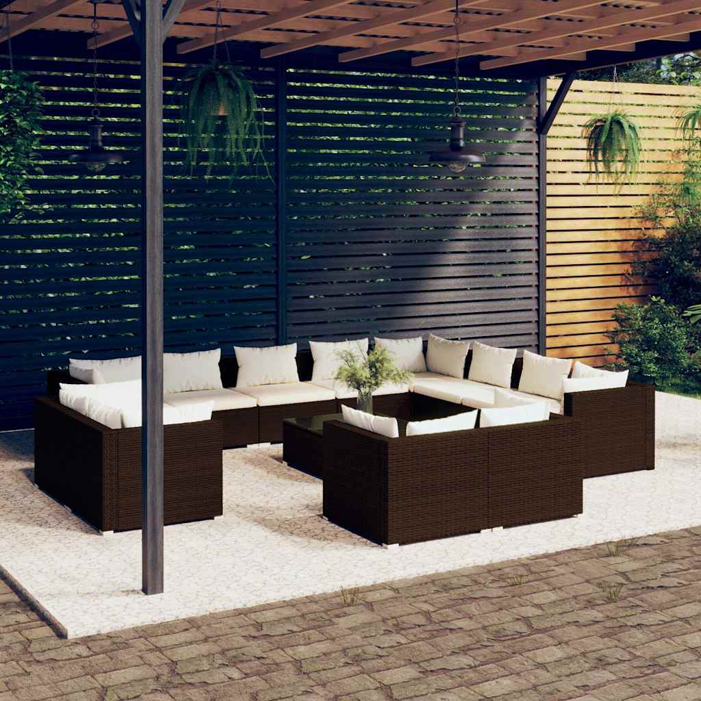 vidaXL 11-delige Loungeset met kussens poly rattan zwart