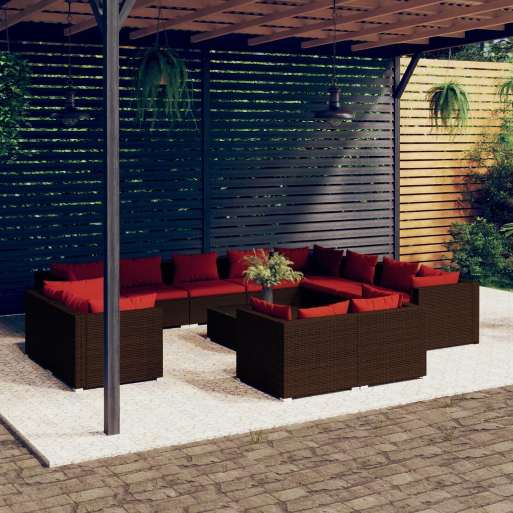 vidaXL 11-delige Loungeset met kussens poly rattan zwart