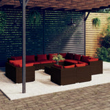 vidaXL 11-delige Loungeset met kussens poly rattan zwart