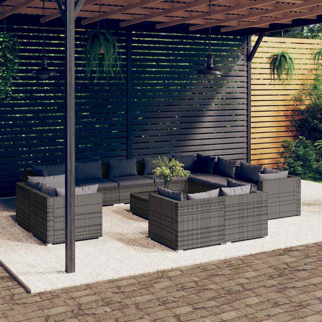 vidaXL 11-delige Loungeset met kussens poly rattan zwart