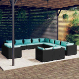 vidaXL 11-delige Loungeset met kussens poly rattan zwart