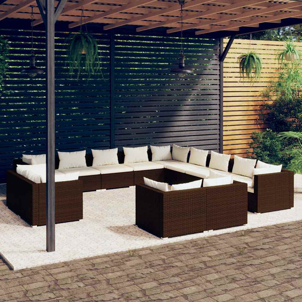 vidaXL 11-delige Loungeset met kussens poly rattan zwart
