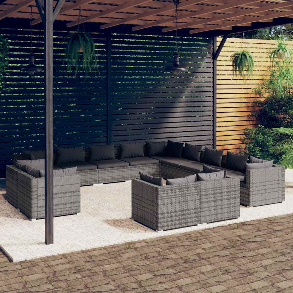 vidaXL 11-delige Loungeset met kussens poly rattan zwart