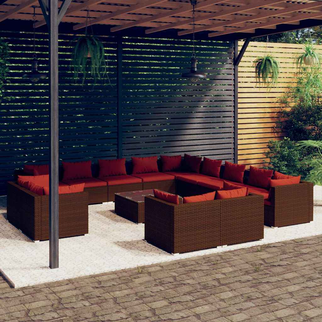 vidaXL 11-delige Loungeset met kussens poly rattan zwart