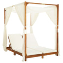 vidaXL Double Sun Lounger with Curtains and Cushions Solid Acacia Wood