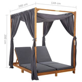 vidaXL Double Sun Lounger with Curtains and Cushions Solid Acacia Wood