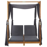vidaXL Double Sun Lounger with Curtains and Cushions Solid Acacia Wood