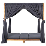vidaXL Double Sun Lounger with Curtains and Cushions Solid Acacia Wood