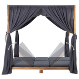 vidaXL Double Sun Lounger with Curtains and Cushions Solid Acacia Wood