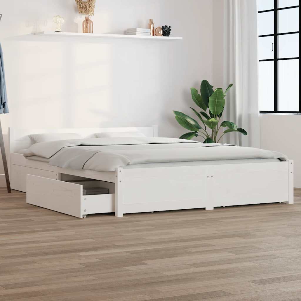vidaXL Bedframe met lades wit 135x190 cm