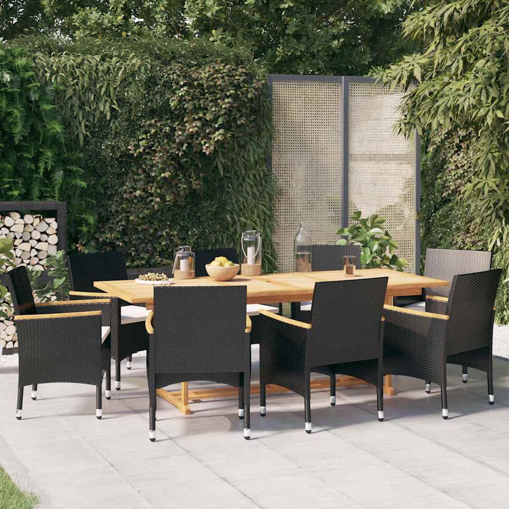 vidaXL 9-piece Garden Dining Set with Cushions Black
