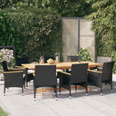 vidaXL 9-piece Garden Dining Set with Cushions Black
