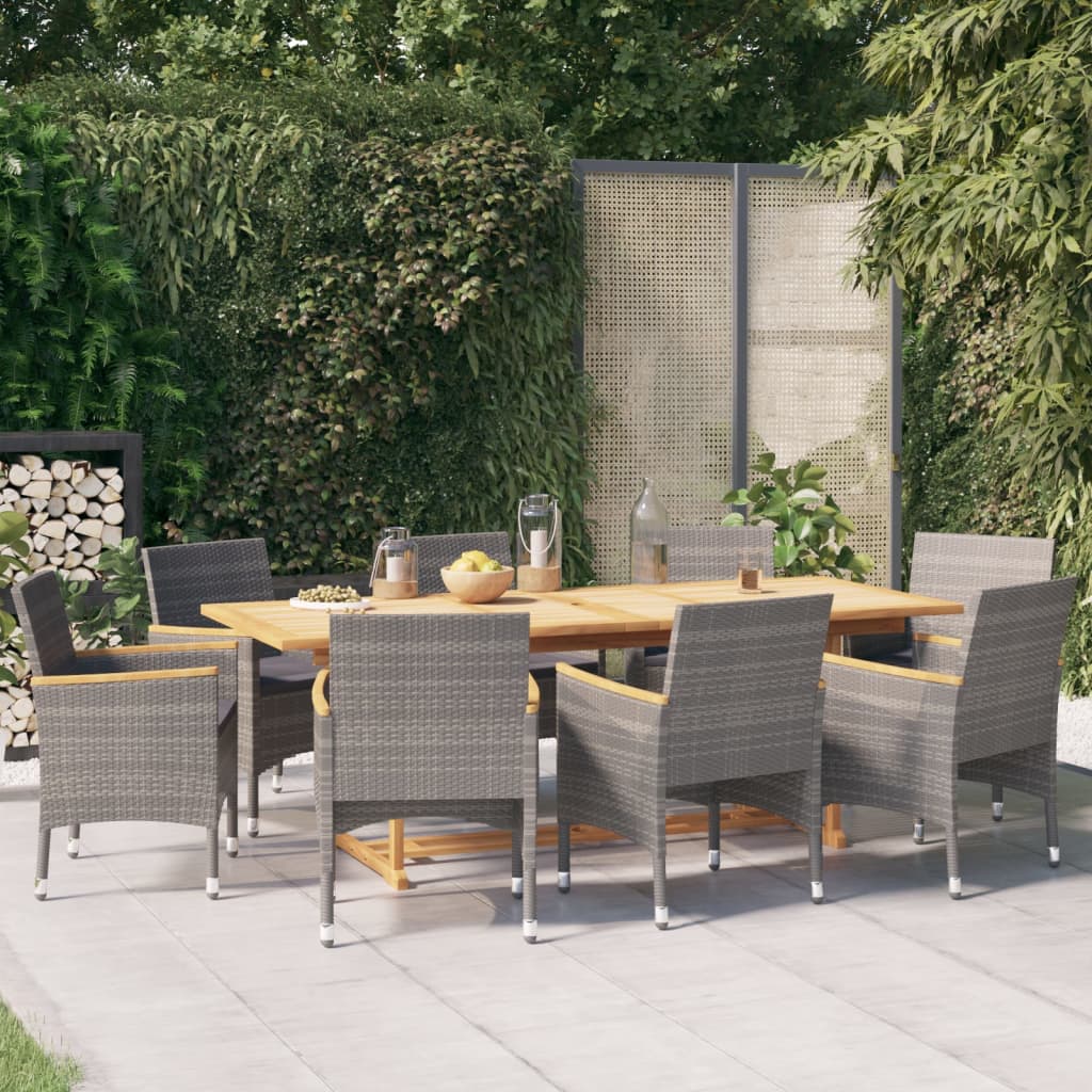 vidaXL 9-piece Garden Dining Set with Cushions Black
