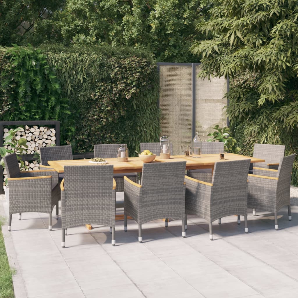 vidaXL 11-Piece Garden Dining Set with Cushions Black