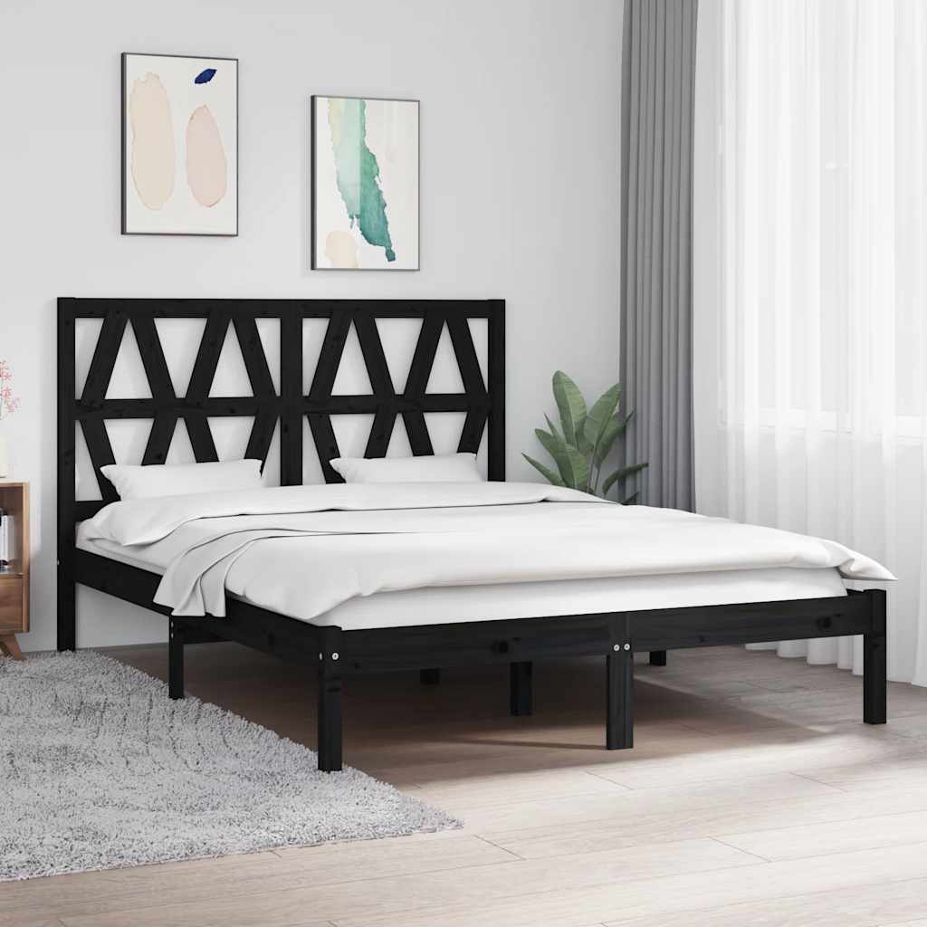 vidaXL Bedframe massief grenenhout zwart 75x190 cm