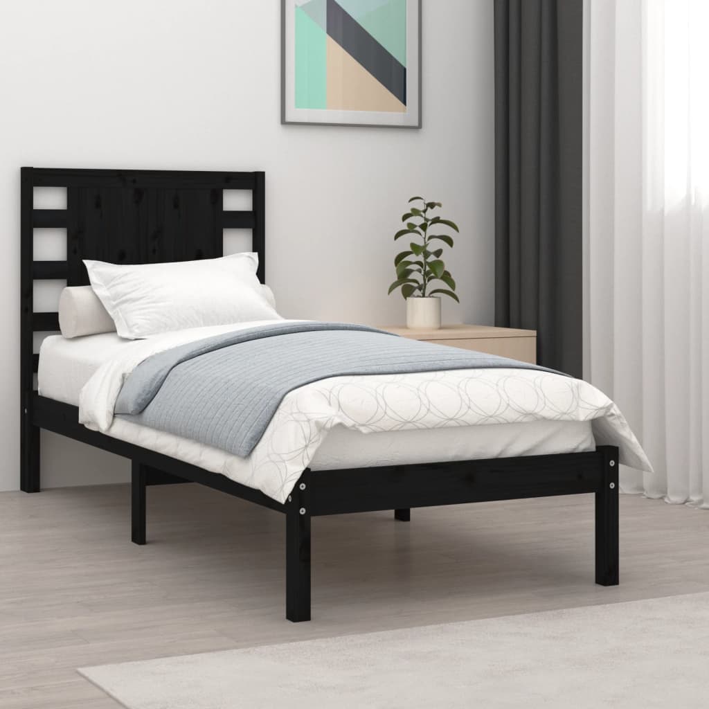 vidaXL Bed frame solid wood black 75x190 cm