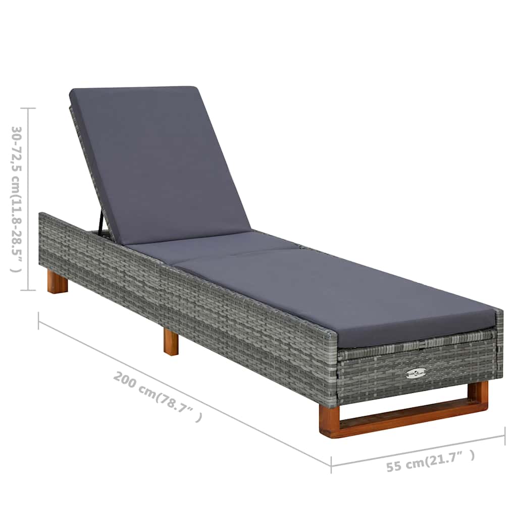 vidaXL Ligbed met kussen poly rattan zwart