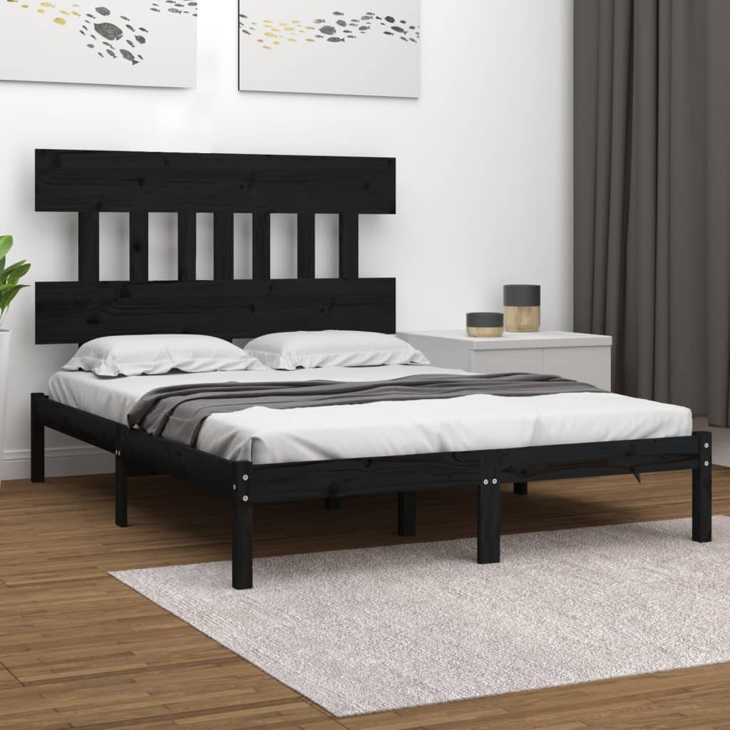 vidaXL Bed frame solid wood black 75x190 cm