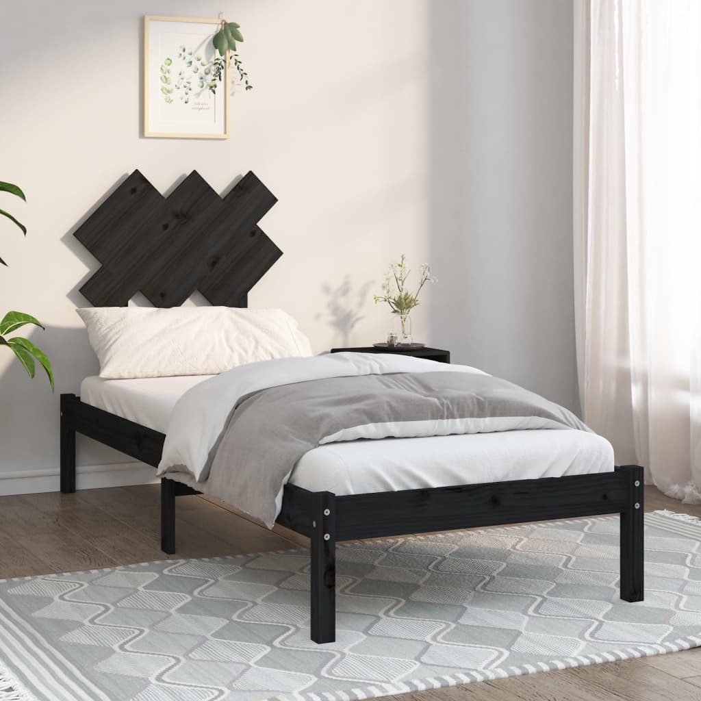 vidaXL Bed frame solid wood black 75x190 cm