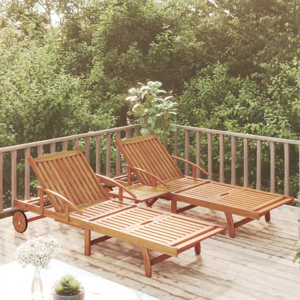 vidaXL Sun Lounger Set with Table Solid Acacia Wood