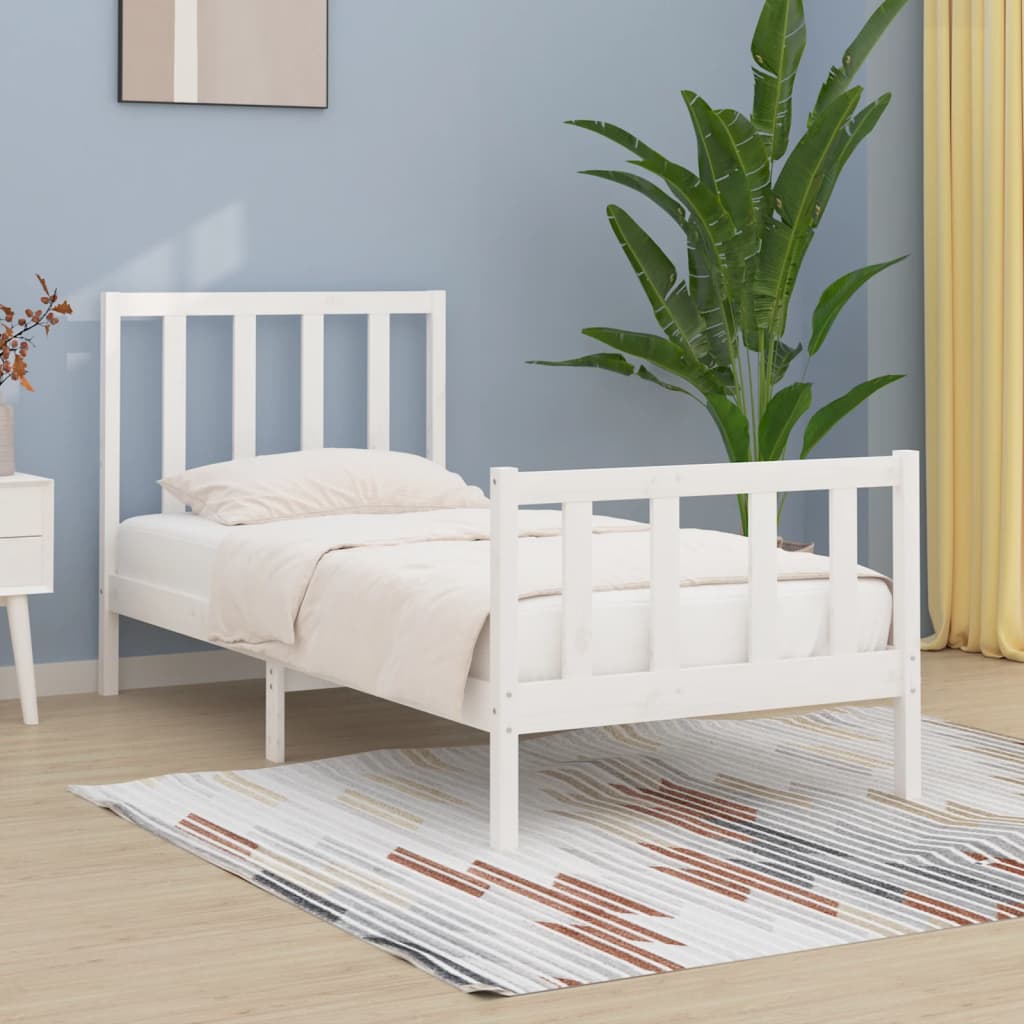 vidaXL Bed Frame Solid Wood White 75x190 cm