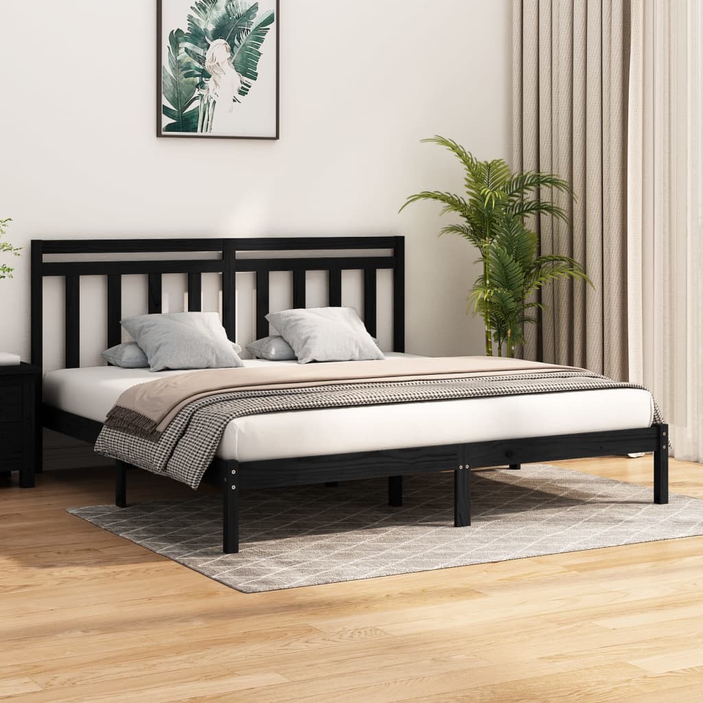 vidaXL Bed frame solid wood black 75x190 cm