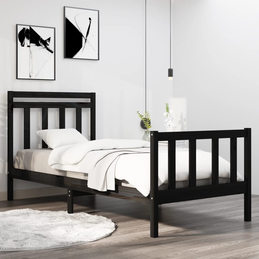 vidaXL Bed frame solid wood black 75x190 cm