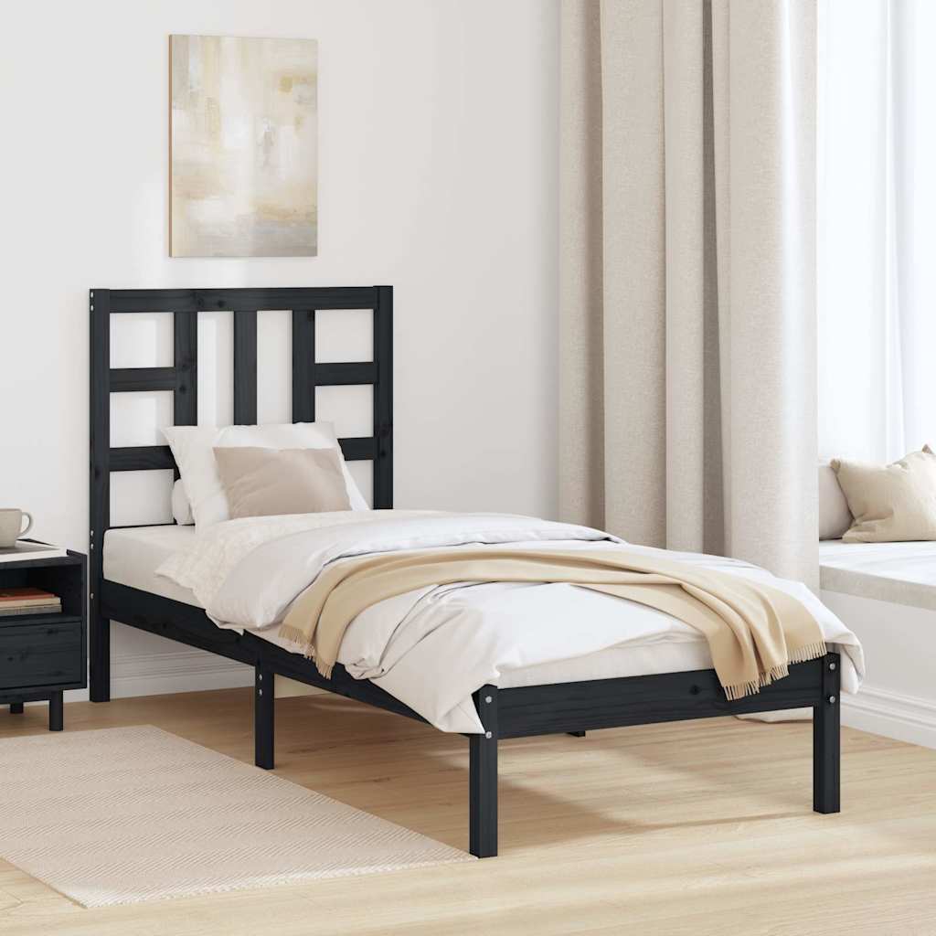 vidaXL Bed frame solid wood black 75x190 cm
