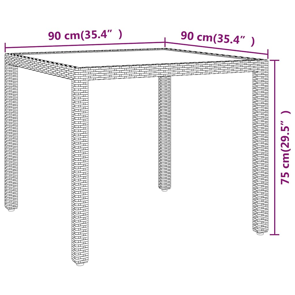 vidaXL Tuintafel 90x90x75 cm poly rattan zwart
