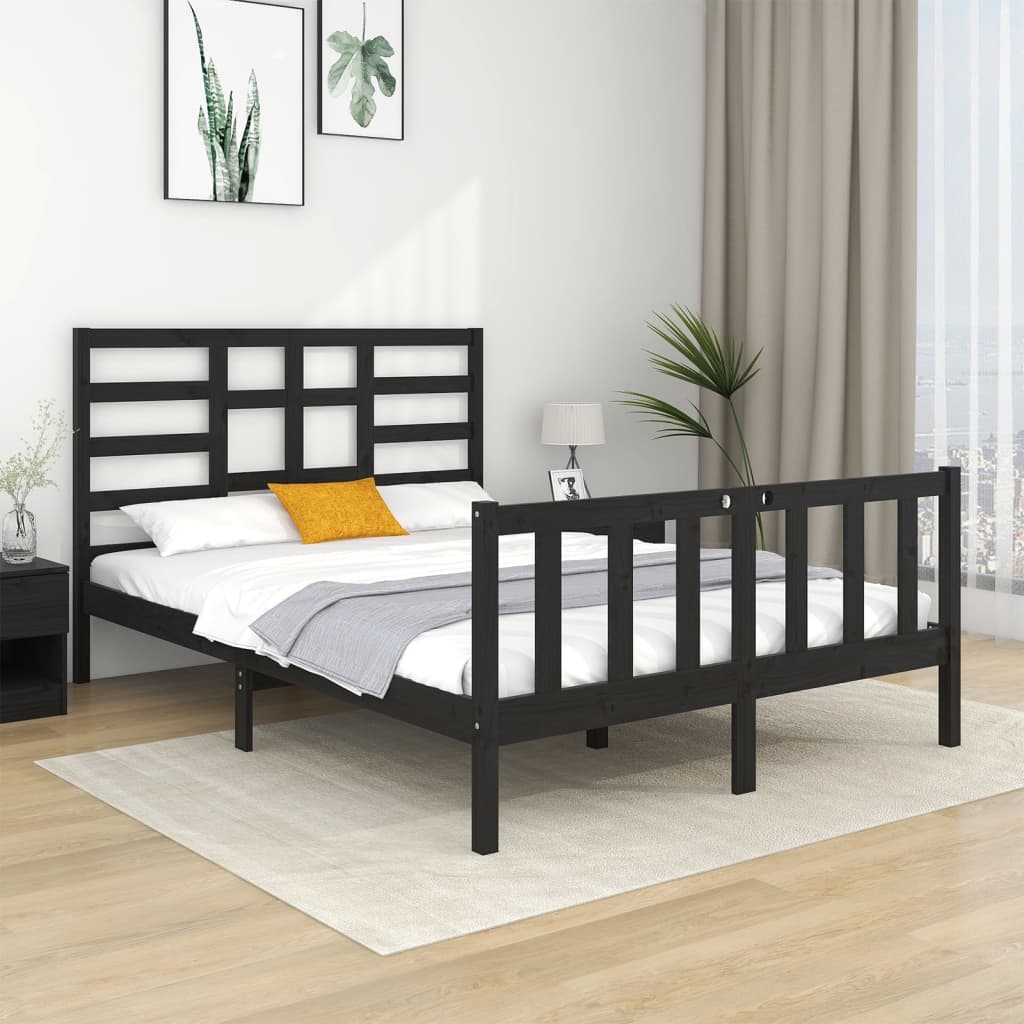 vidaXL Bedframe massief hout zwart 75x190 cm