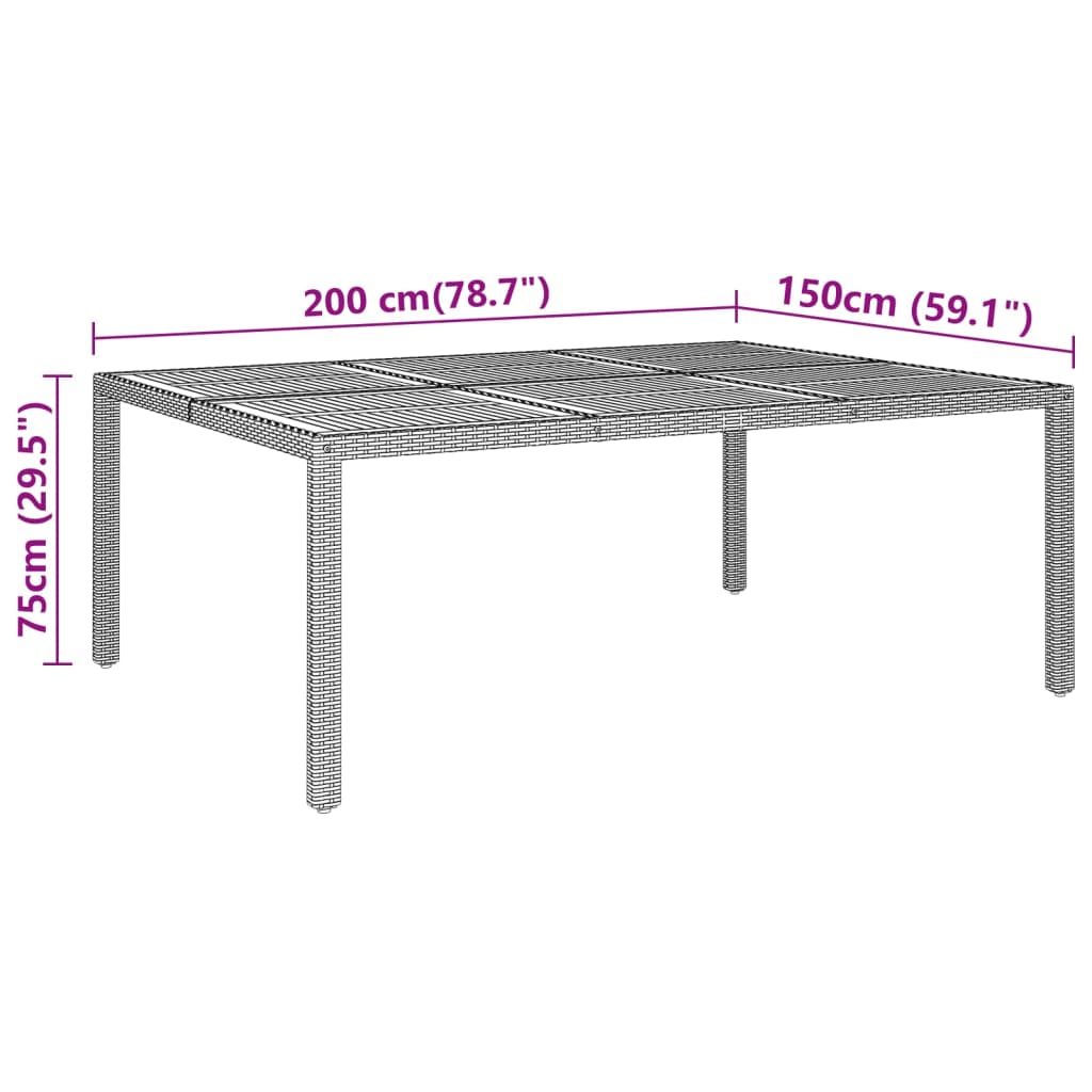 vidaXL Garden Table 200x150x75 cm acacia wood and poly rattan black