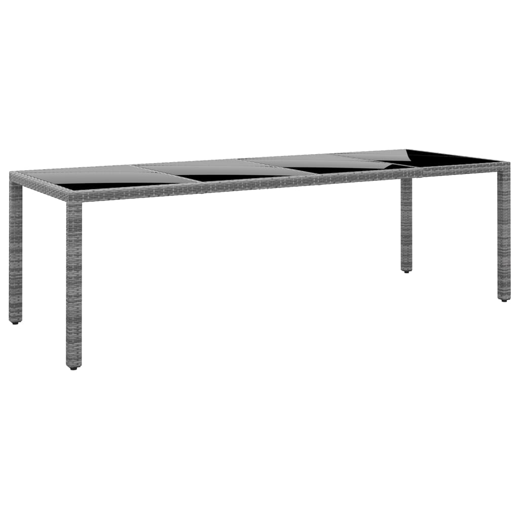 vidaXL Tuintafel 250x100x75 cm gehard glas en poly rattan zwart