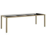 vidaXL Tuintafel 250x100x75 cm gehard glas en poly rattan zwart