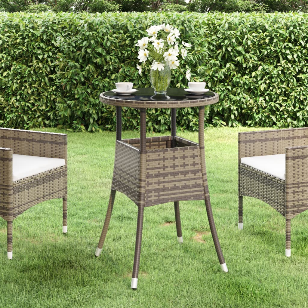 vidaXL Garden Table Ø60x75 cm Tempered Glass and Poly Rattan Black