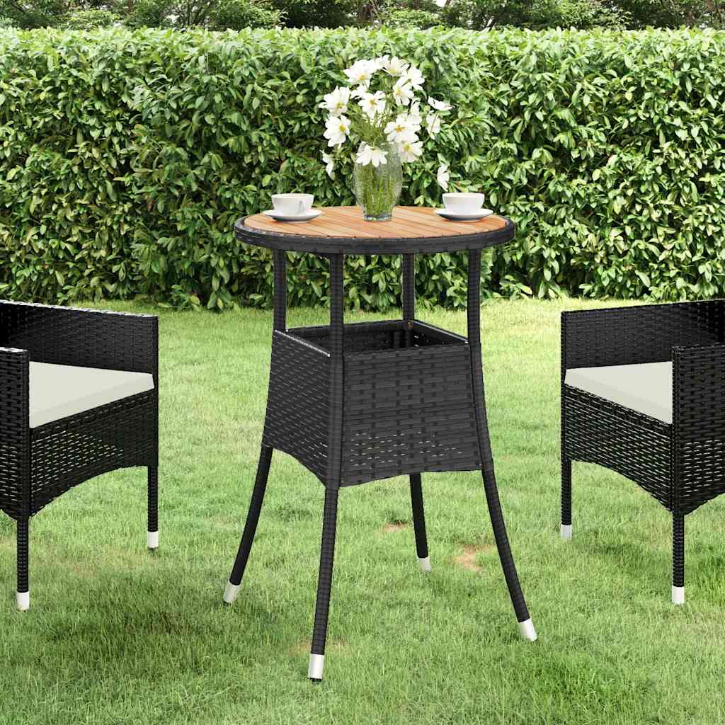 vidaXL Tuintafel Ø60x75 cm acaciahout en poly rattan zwart