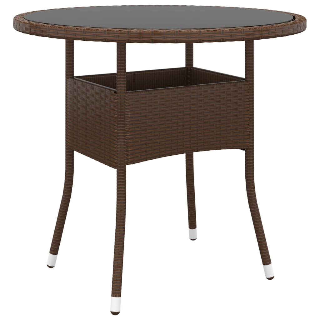vidaXL Garden Table Ø80x75 cm Tempered Glass and Poly Rattan Black