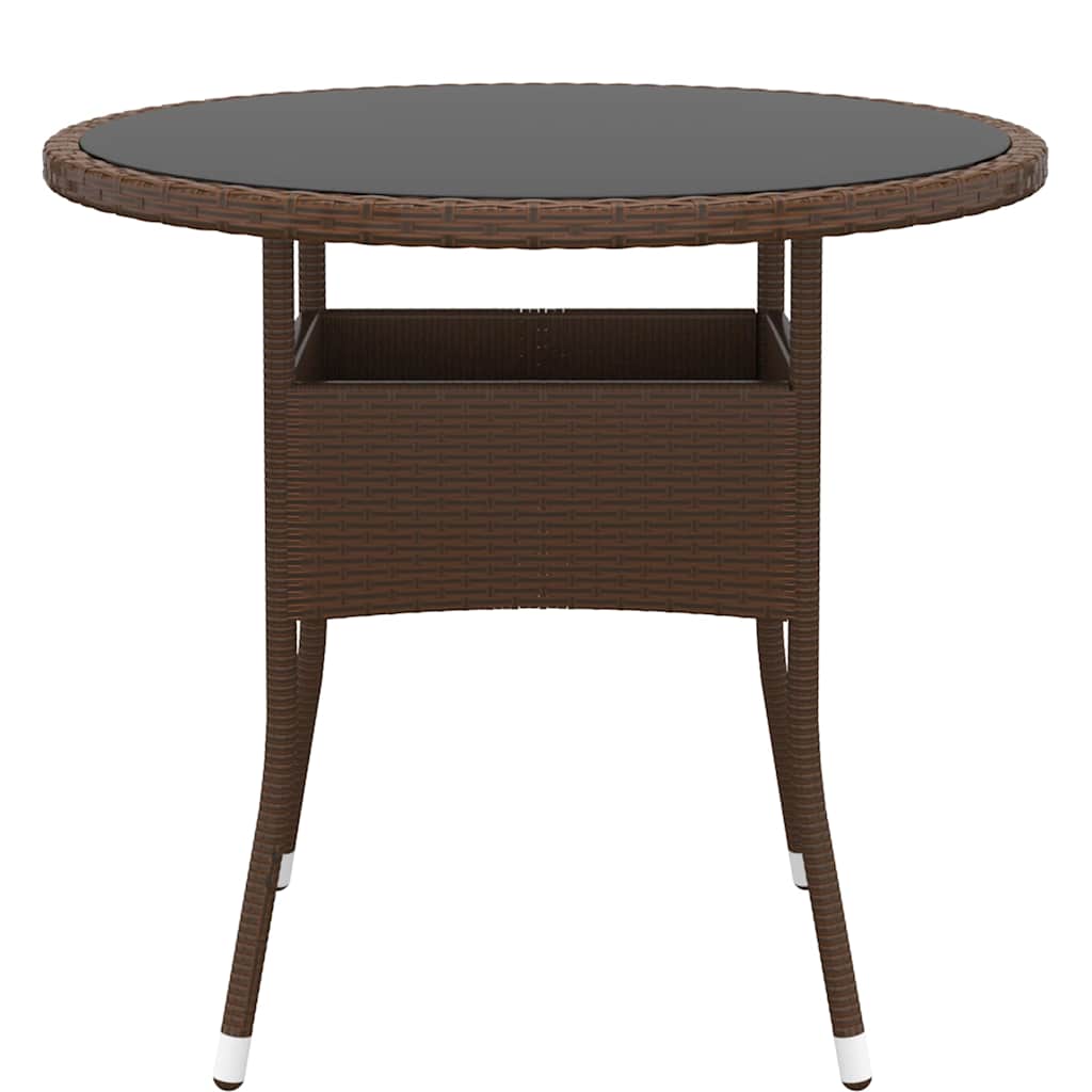 vidaXL Garden Table Ø80x75 cm Tempered Glass and Poly Rattan Black