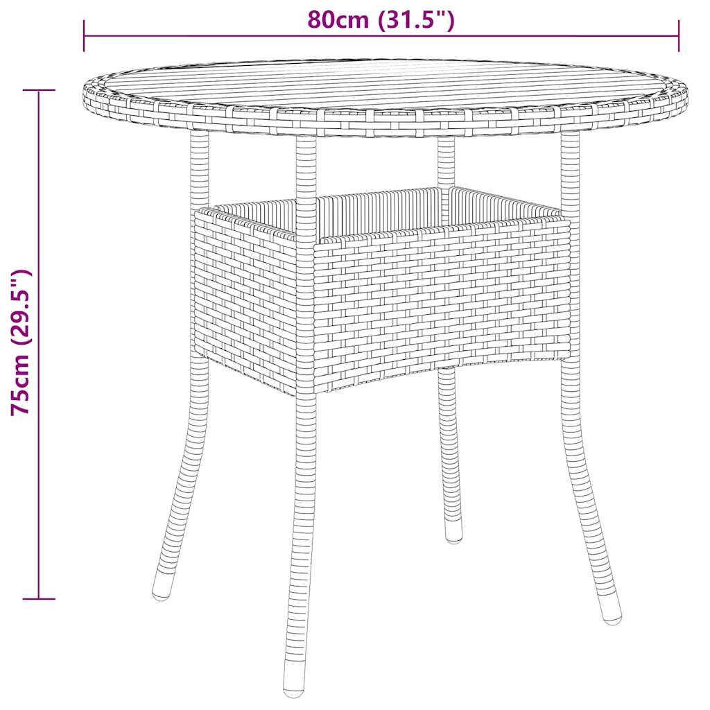 vidaXL Tuintafel Ø80x75 cm acaciahout en poly rattan zwart