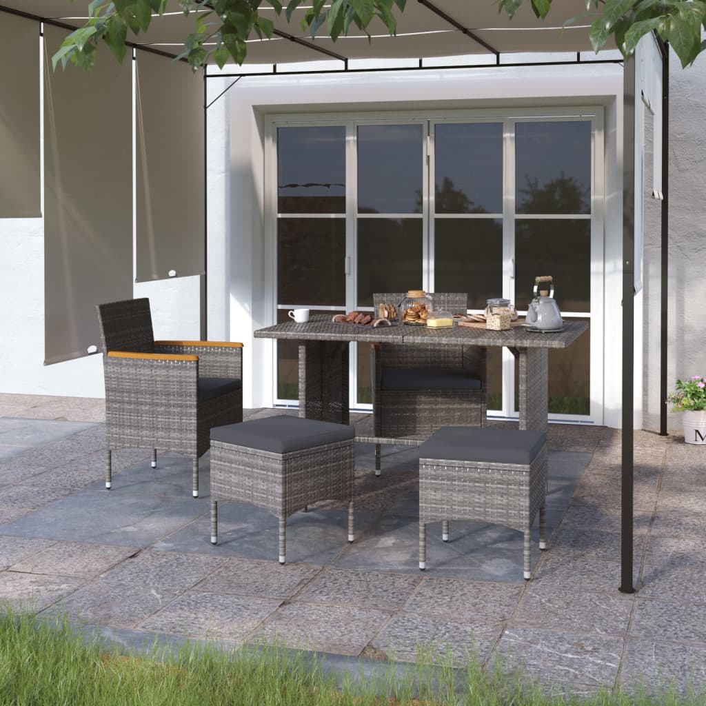 vidaXL 4-delige Tuinstoel- en voetenbankset poly rattan zwart