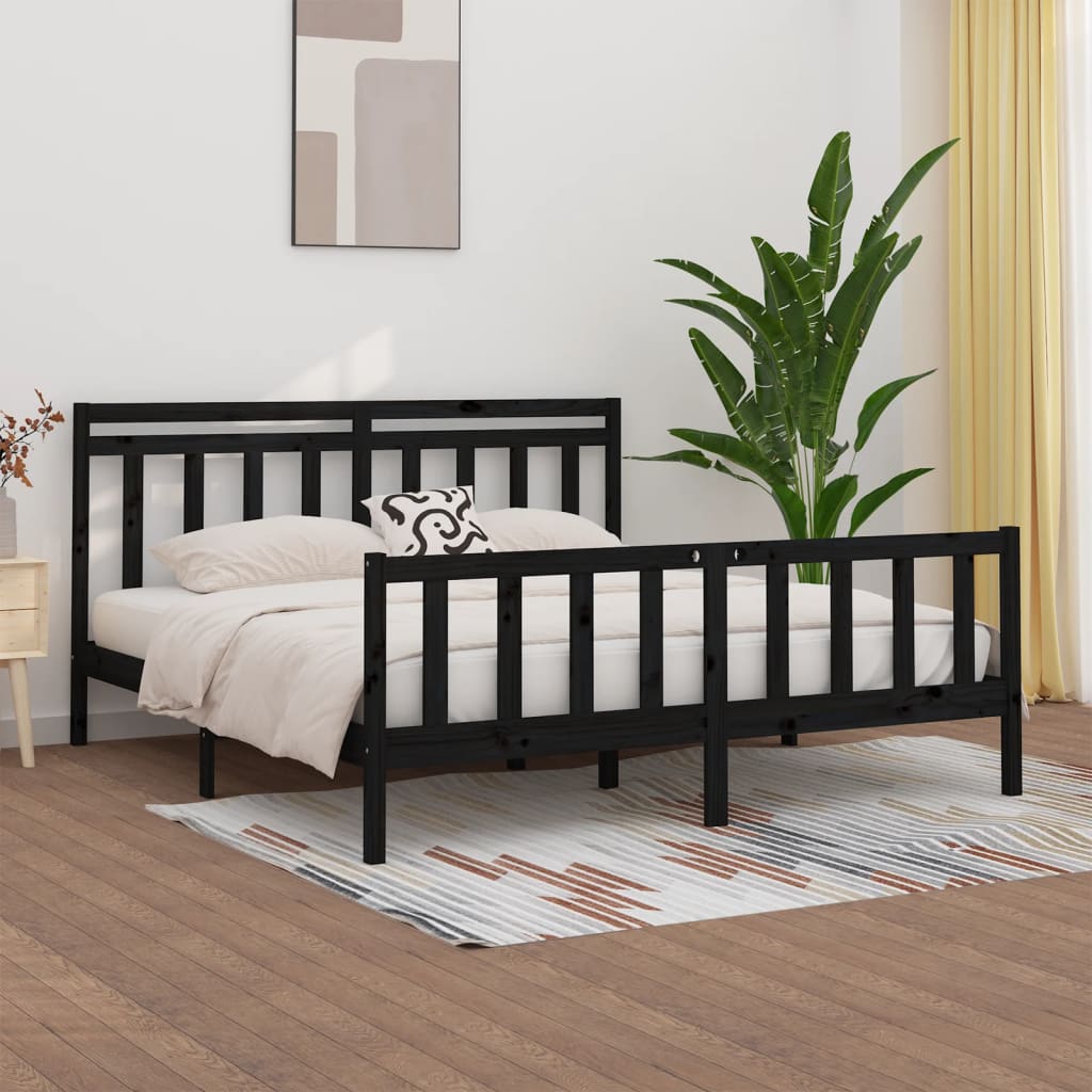 vidaXL Bed Frame Solid Pine Wood Black 100x200 cm