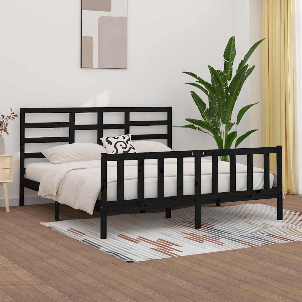vidaXL Bedframe massief hout zwart 180x200 cm