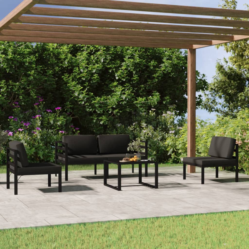 vidaXL 4-delige Loungeset met kussens aluminium antracietkleurig