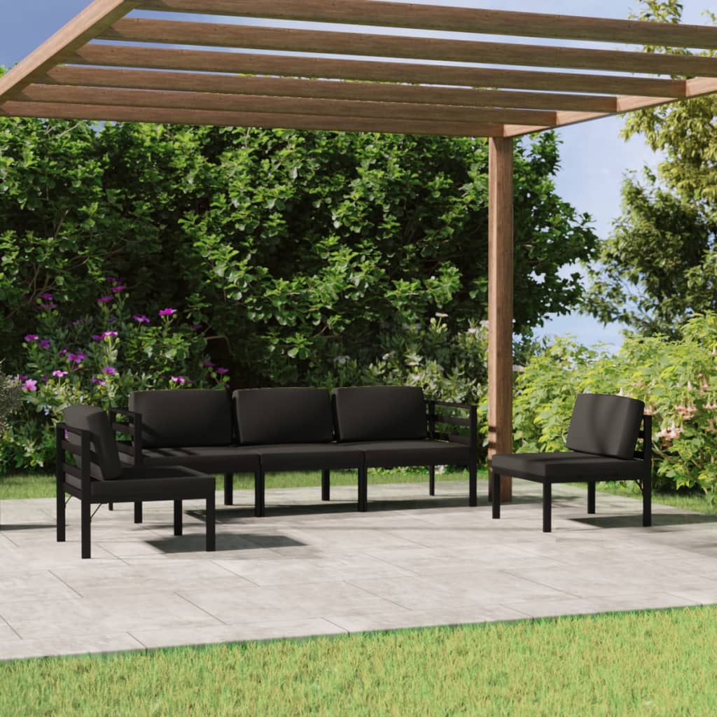 vidaXL 4-delige Loungeset met kussens aluminium antracietkleurig