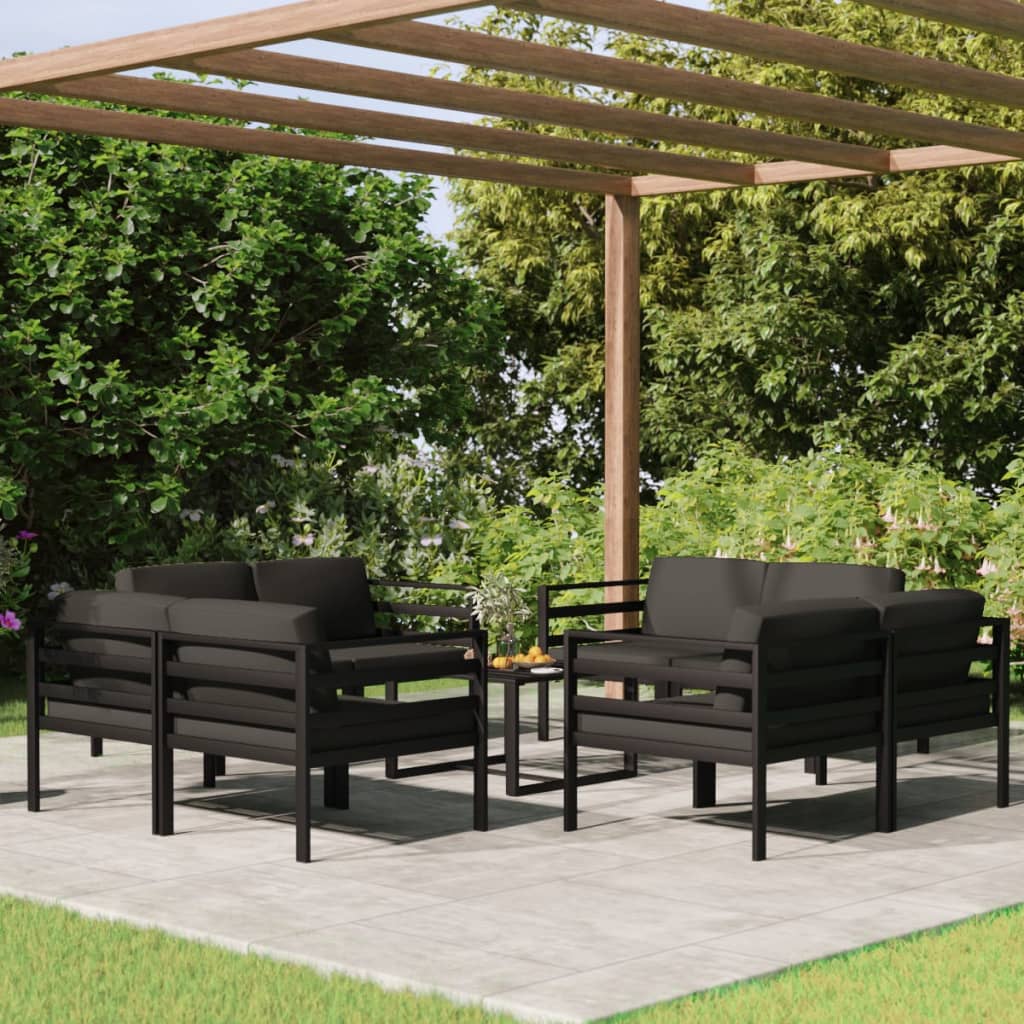 vidaXL 8-delige Loungeset met kussens aluminium antracietkleurig