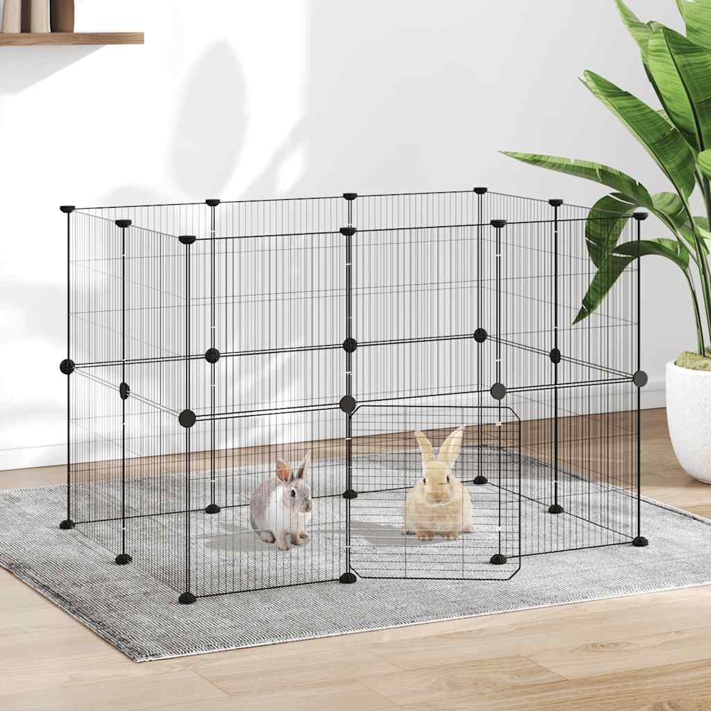 vidaXL Huisdierenkooi met 8 panelen 35x35 cm staal zwart