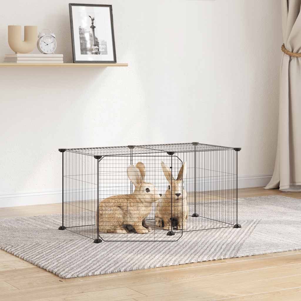 vidaXL Huisdierenkooi met 8 panelen 35x35 cm staal zwart