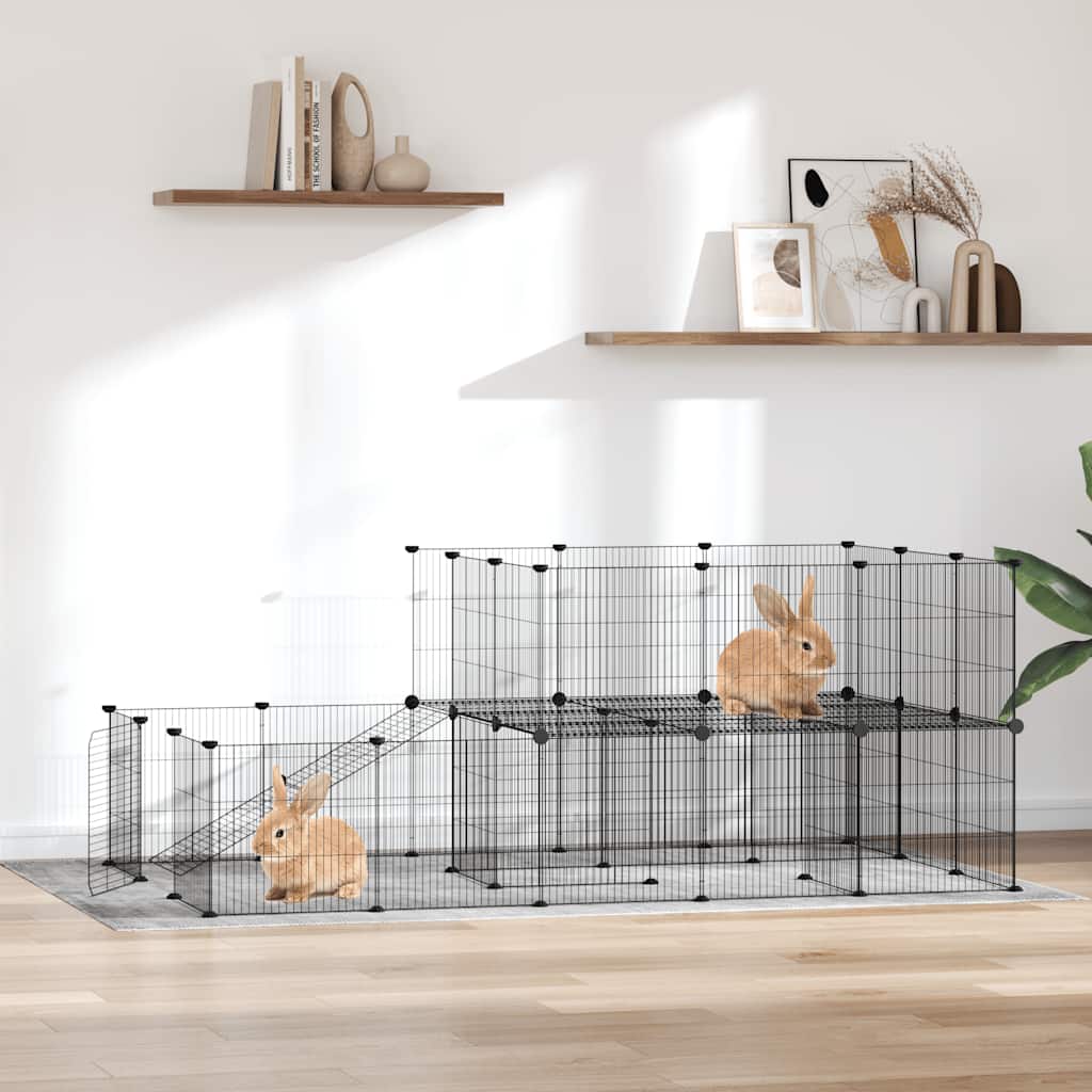 vidaXL Pet Cage with Door 20 Panels 35x35 cm Steel Black