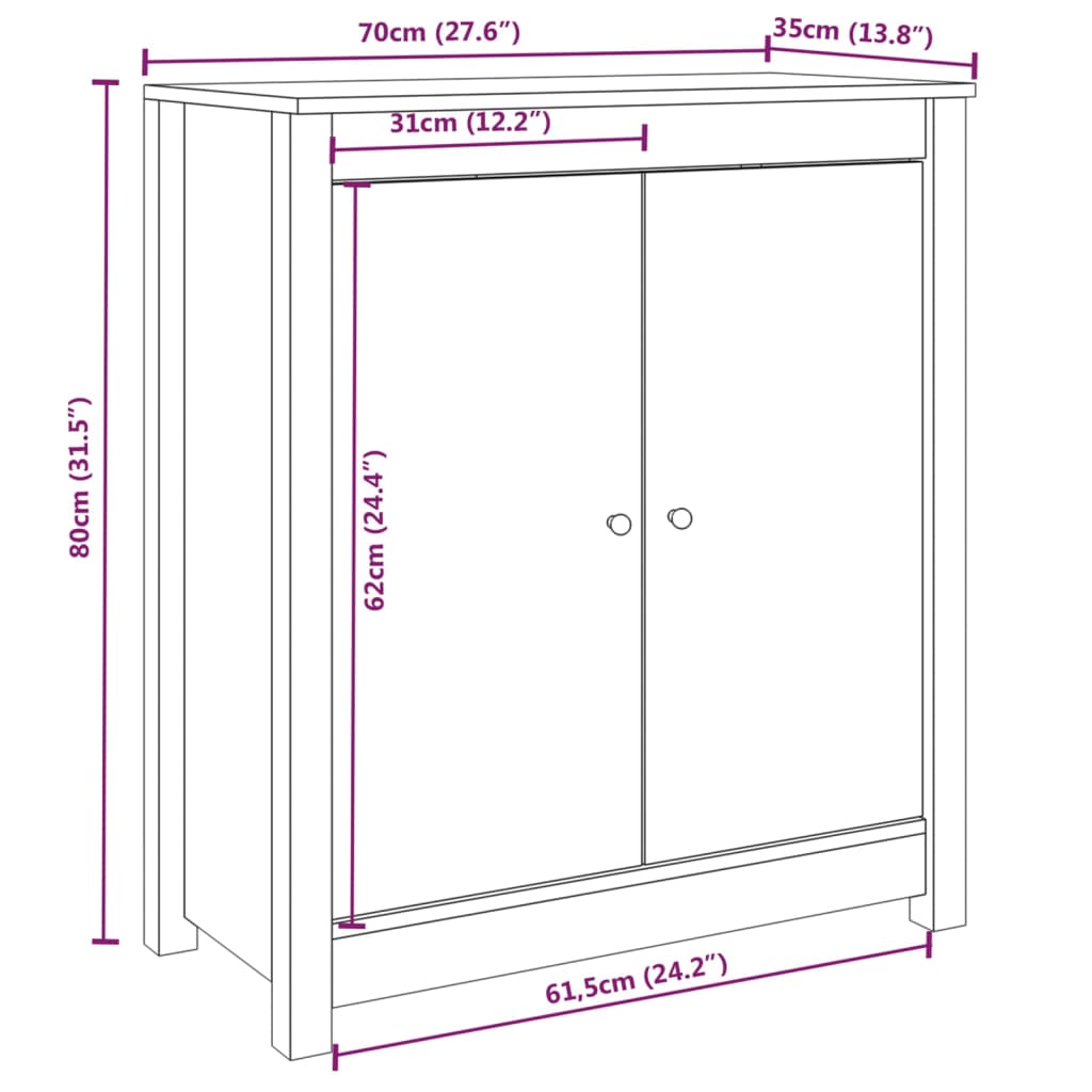 vidaXL Dressoirs 2 st 70x35x80 cm massief grenenhout grijs