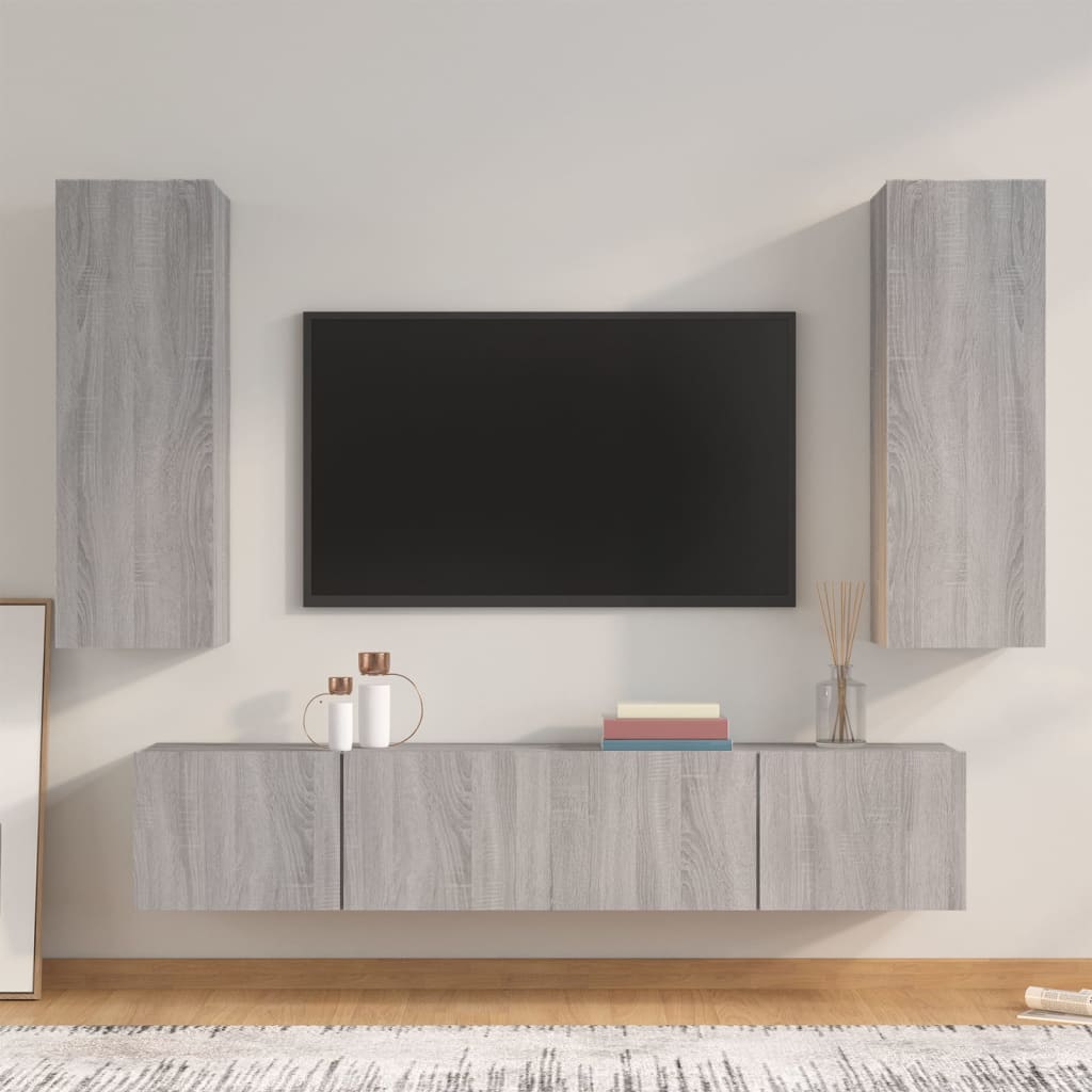 vidaXL 4-delige Tv-meubelset bewerkt hout wit